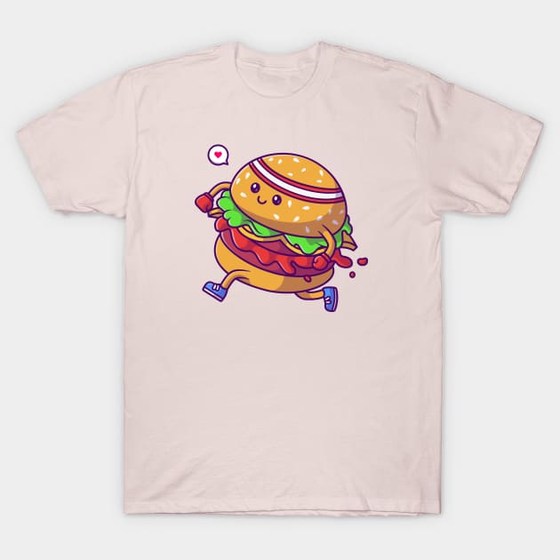 Cute Burger Running Cartoon T-Shirt by Catalyst Labs